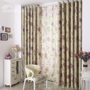 Amazing Purple Floral Patterns Grommet Top Custom Curtain