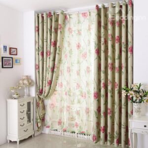 Amazing Red Floral Patterns Grommet Top Custom Curtain
