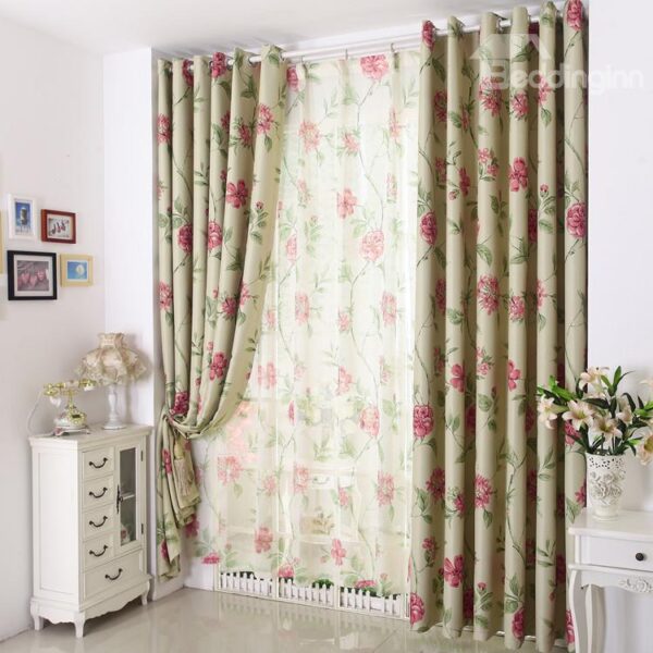Amazing Red Floral Patterns Grommet Top Custom Curtain