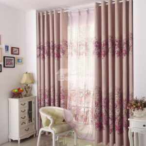 Elegant Pink Floral Patterns Design Grommet Top Custom Curtain