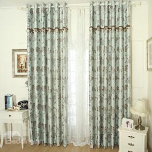 Elegant Light Blue Patterns Design Grommet Top Custom Curtain