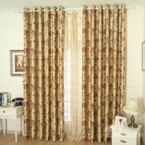 Amazing Gloden Coffee Floral Patterns Design Grommet Top Custom Curtain