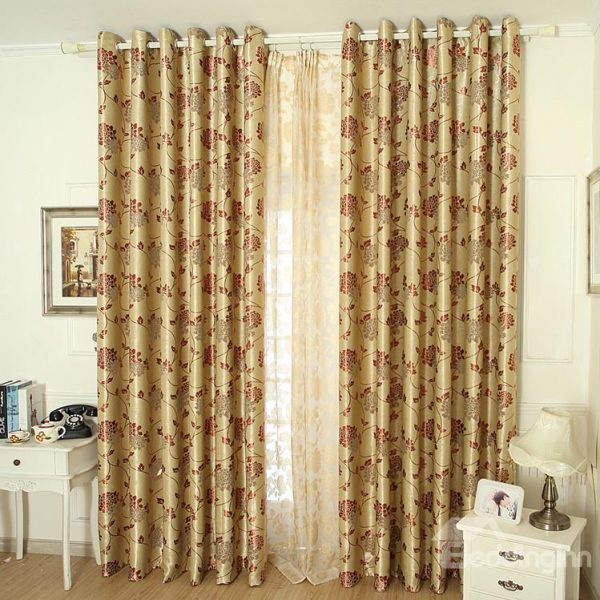 Amazing Gloden Coffee Floral Patterns Design Grommet Top Custom Curtain