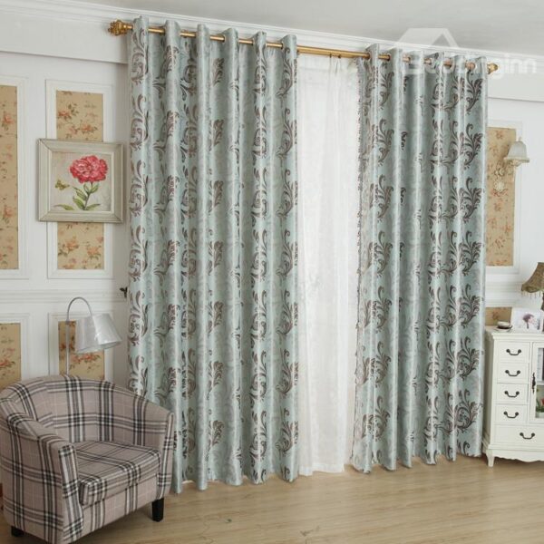 Amazing Light Blue Beautiful Patterns Design Grommet Top Custom Curtain