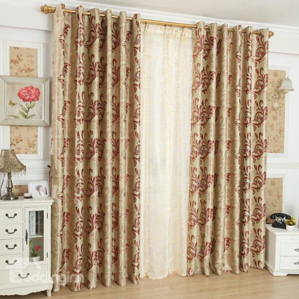 Amazing Golden Coffee Beautiful Patterns Design Grommet Top Custom Curtain