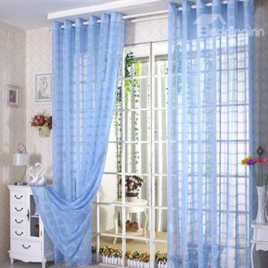 High Quality Elegant Solid Comtemporary Blue Custom Sheer Curtain