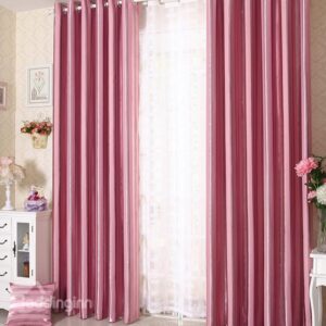 High Quality Elegant Comtemporary Strip Pink Grommet Top Custom Curtain