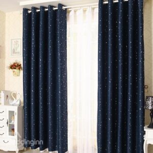 Elegant Comtemporary Beautiful Star Patterns Dark Blue Grommet Top Custom Curtain