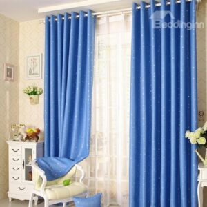 Elegant Comtemporary Beautiful Star Patterns Blue Grommet Top Custom Curtain