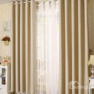 Elegant Comtemporary Beautiful Star Patterns Beige Grommet Top Custom Curtain
