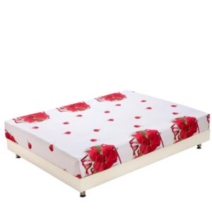 New Arrival Fantastic Beautiful Red Roses Print 3D Fitted Sheet