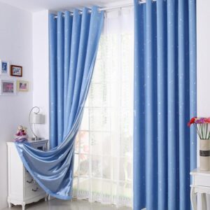 Comtemporary Rich Blue Hearts Interspersed Grommet Top Curtain