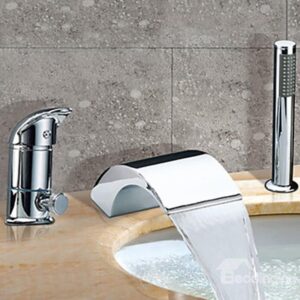 Chrome Finish Two Handles Contemporary Widespread WaterfallBathtub Faucet