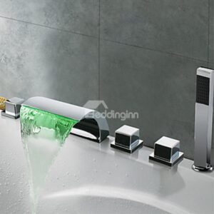 Contemporary Chrome Finish Thermochromic LED Waterfall Bathroom Tub Faucet