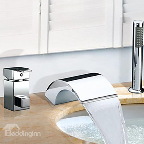 Amazing Contemporary Waterfall Chrome Finish Two Handles Widespread Tub Faucet
