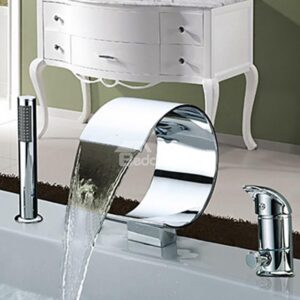 Contemporary Two Handles Chrome Finish Widespread Waterfall Bathtub Faucet