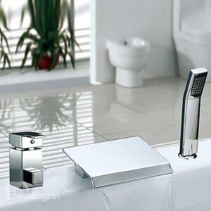 Amazing Contemporary Chrome Finish Two Handles Widespread Waterfall Bathtub Faucet