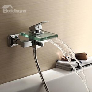 Glass Spout Waterfall Wall Mount Bathtub Faucet