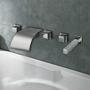 Chrome Finish Curve Waterfall Three Handles Bathtub Faucet