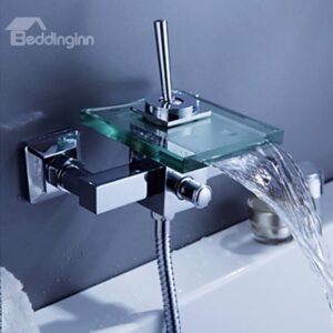 Contemporary Waterfall Glass Spout Wall Mounted Bathtub Faucet