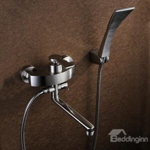 Contemporary Nickel Brushed Handshower and Rotatable Spout Bathtub Faucet