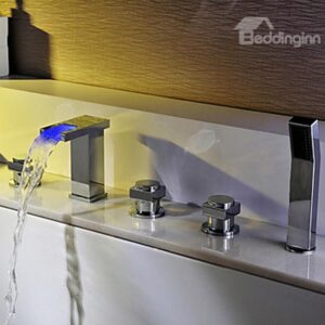 Contemporary Two Handles Color Changing LED Waterfall Bathtub Faucet