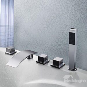 New Arrival Contemporary Chrome Finish Widespread Waterfall Bathtub Faucet