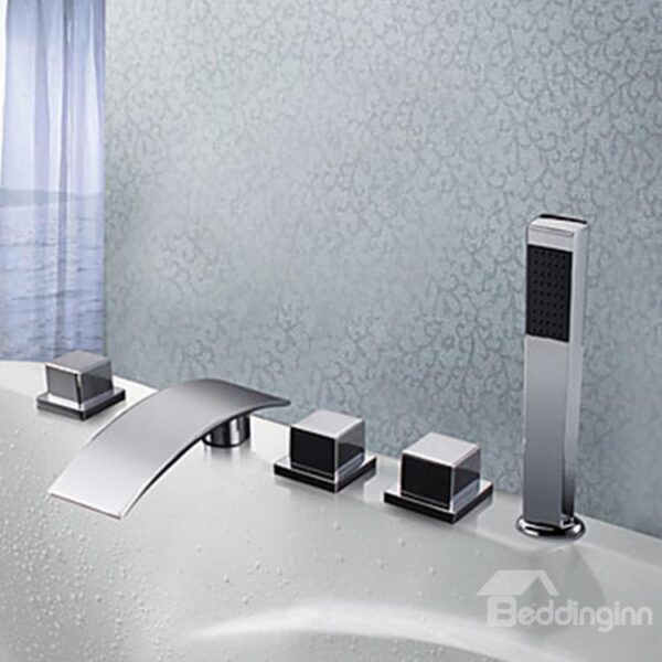 New Arrival Contemporary Chrome Finish Widespread Waterfall Bathtub Faucet