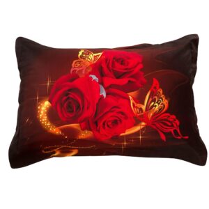 New Arrival Fancy Romantic Red Roses Two Pieces Pillow Case