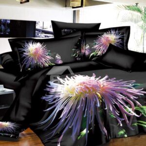 Charming Night Chrysanthemum Flower Print 4-Piece Polyester 3D Duvet Cover Sets