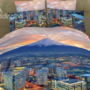 Beauty City in Sunset Print 4-Piece Polyester 3D Duvet Cover Sets