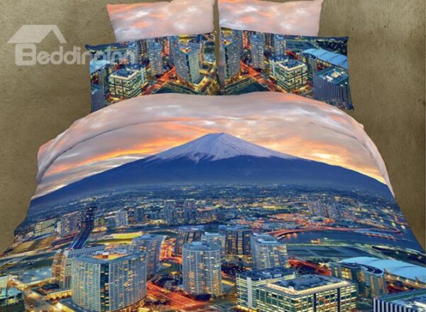 Beauty City in Sunset Print 4-Piece Polyester 3D Duvet Cover Sets