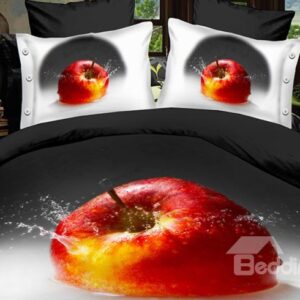 Fresh Color Red Apple in Water Print 4-Piece Polyester 3D Duvet Cover Sets