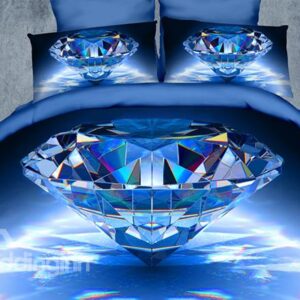 Luxury Big Blue Diamond Print 4-Piece Polyester 3D Duvet Cover Sets