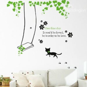 New Arrival Beautiful Vine Swing and Cute Cat Wall Stickers