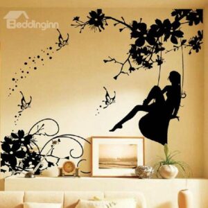 New Arrival Elegant Girl Playing on a Swing on Right Side Wall Stickers