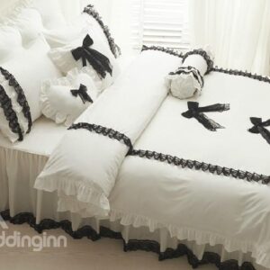 Cinderella Style Big Lace Bowknot Trim Princess 4-Piece Duvet Cover Sets