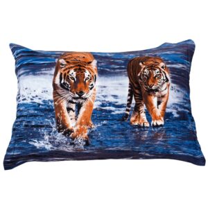 Two Ferocious Lifelike Tigers in Water Print Pillow Case