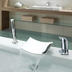 Contemporary Two Handles Widespread Chrome Finish Waterfall Tub Faucet