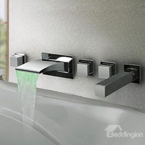 Thermochromic Contemporary Chrome Finish LED Waterfall Bathroom Tub Faucet