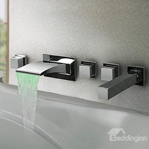 Thermochromic Contemporary Chrome Finish LED Waterfall Bathroom Tub Faucet