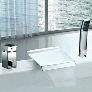 Elegant Contemporary Chrome Finish Two Handles Widespread Waterfall Bathtub Faucet