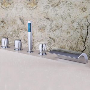 Chrome Two Handles Waterfall Widespread Bathtub Faucet