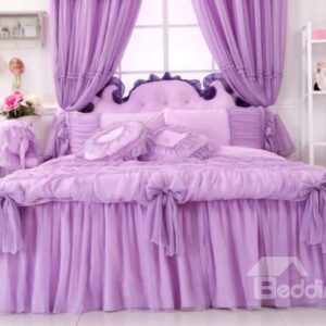 Cinderella Purple Bowknot Lace Edging 4-Piece Princess Duvet Cover Sets