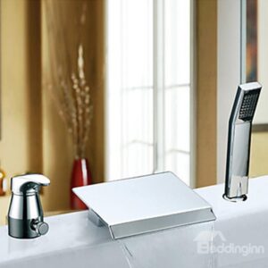 Widespread Contemporary Style Two Handles Waterfall Chrome Finish Tub Faucet