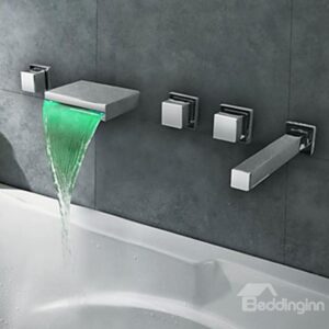 Chrome Finish Stainless Steel Spout LED Thermochromic Waterfall Bathroom Tub Faucet