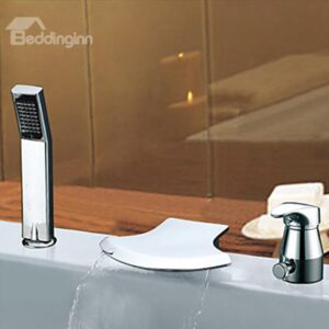 Contemporary Widespread Waterfall Two Handles Chrome Finish Semicircle Shaped Tub Faucet