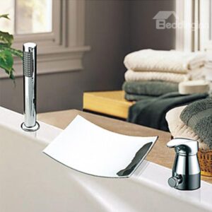 Contemporary Widespread Two Handles Waterfall Chrome Finish Tile Shaped Tub Faucet