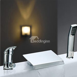Modern Two Handles Widespread Waterfall Chrome Finish Bathtub Faucet