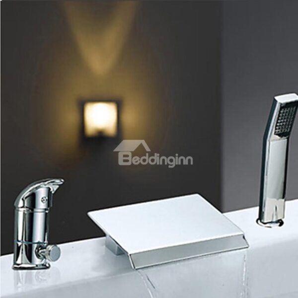 Modern Two Handles Widespread Waterfall Chrome Finish Bathtub Faucet
